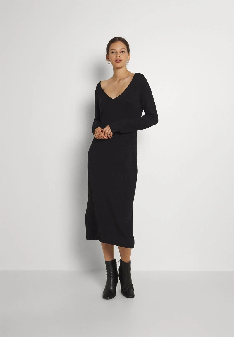 Even&Odd Mujer KNIT MAXI V NECK DRESS WITH SLIT - Vestido De Punto - Black 3 Even&Odd Mujer KNIT MAXI V NECK DRESS WITH SLIT - Vestido De Punto - Black