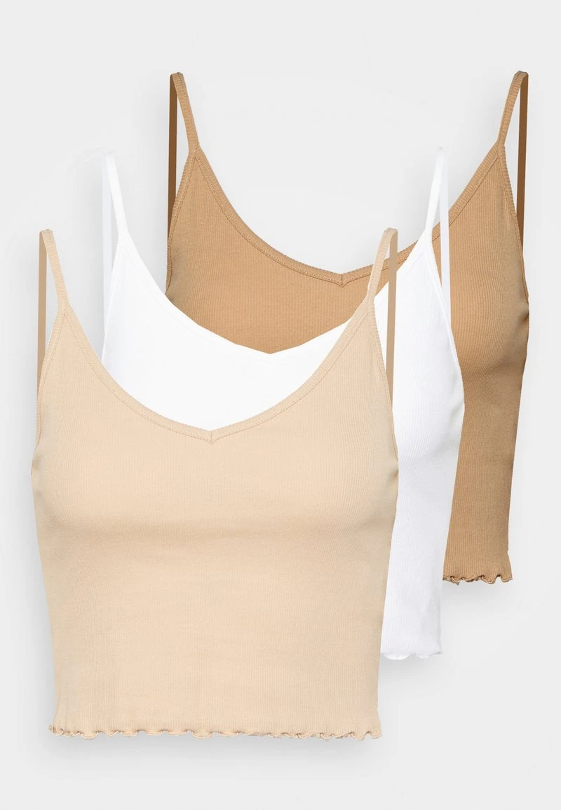 Even&Odd Mujer STRAPPY LETTUCE CROP 3 PACK - Top - White/beige/brown 3 Even&Odd Mujer STRAPPY LETTUCE CROP 3 PACK - Top - White/beige/brown