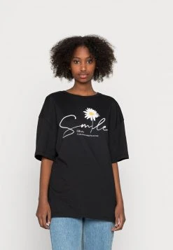 Even&Odd Mujer LIZ SMILE DAISY TEE - Camiseta Estampada - Black