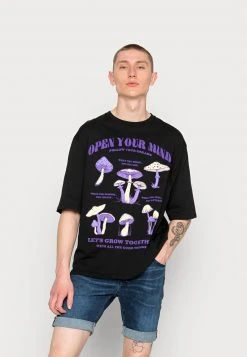 Even&Odd Unisexo OPEN YOU MIND MUSHROOMS TEE UNISEX - Camiseta Estampada - Black