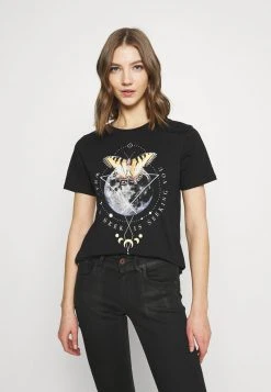 Even&Odd Mujer HATTIE MOON AND BUTTERLY TEE - Camiseta Estampada - Black