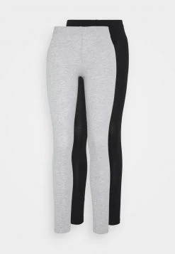 Even&Odd 2 PACK - Leggings - Mottled Light Grey/black, Mujer