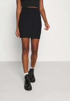 Even&Odd Basic Mini Ribbed Skirt - Falda De Tubo - Black, Mujer