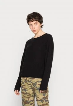 Even&Odd Mujer OVERSIZE CROPPED ROLLED EDGE JUMPER - Jersey De Punto - Black