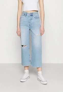 Even&Odd Mujer Wide Leg Cropped Jeans - Vaqueros Rectos - Light Blue Denim