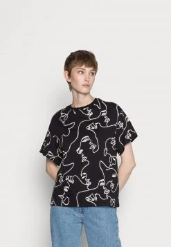 Even&Odd Mujer TONJA ABSTRACT LINE FACE AOP TEE - Camiseta Estampada - Black