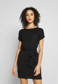 Even&Odd BASIC Short Sleeves Mini Belted Dress - Vestido Ligero - Black/black, Mujer